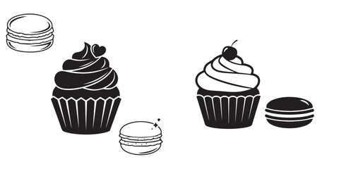 Stylized Black and White Sweet Dessert Illustrations