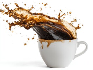 Coffee splash in a white cup