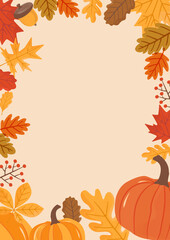 Rustic autumn flyer page with leaf motifs and clean center layout, designed for harvest fairs, seasonal markets, community events, Thanksgiving promotions and cozy seasonal branding materials Autumn.