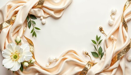 Elegant Frame with Silk Fabric, Pearls, and White Flower