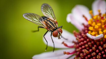 Fly in flower unprocessed , A genuine fly is an insect, in the class diptera, which has a pair of fans in the mesothorax and the metathorax is a pair of halts from the back wings