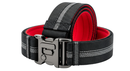 Black Nylon Belt with Red Lining and Metal Buckle graphic