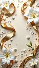 Elegant White Lilies and Gold Ribbon Luxury Background