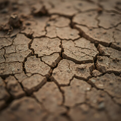 Obraz premium Dolly shot of dry cracked soil surface. Macro slide shot of dried mud.