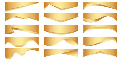 Wavy vector shapes for banner design. Abstract golden elements. Curve border and header for website template. Luxury bottom and separator decoration for certificate