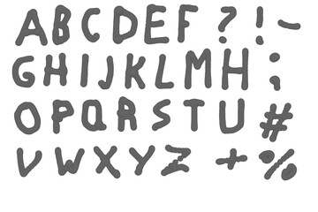 Grunge brush drawn colorful letters. 
Handwritten alphabet, brush stroke typography. Font with organic texture. Raster illustration on a white background.