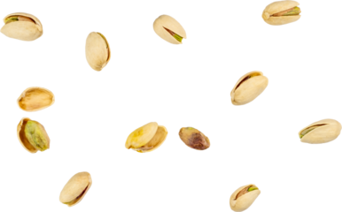 flying pistachio nuts isolated on white background, PNG