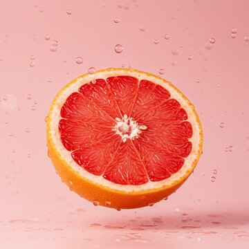 Half of grapefruit with water drops