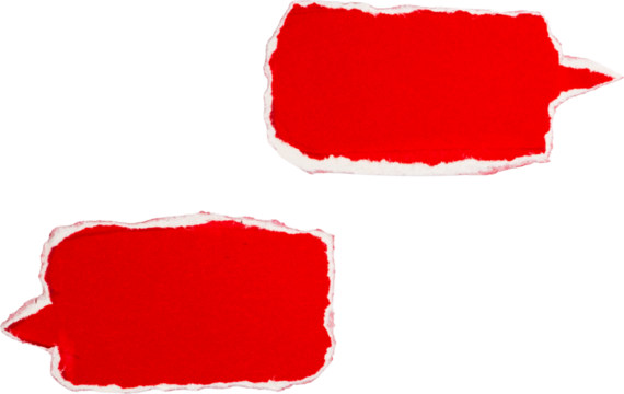 pair of call-out bubbles with red torn paper isolated on white background, conversation, dialogue box concept paper graphics PNG