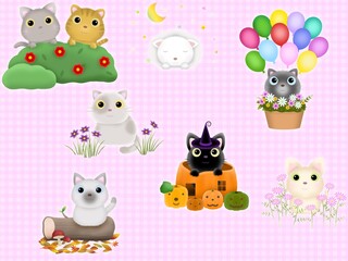 ネコのシームレスパターン　D-4