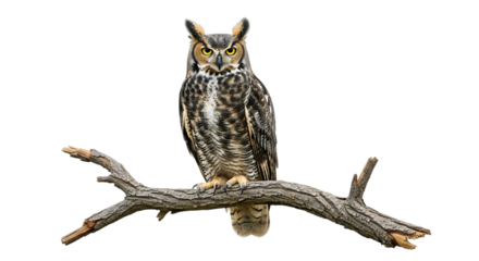 Great Horned Owl Perched on a Branch bird raptor