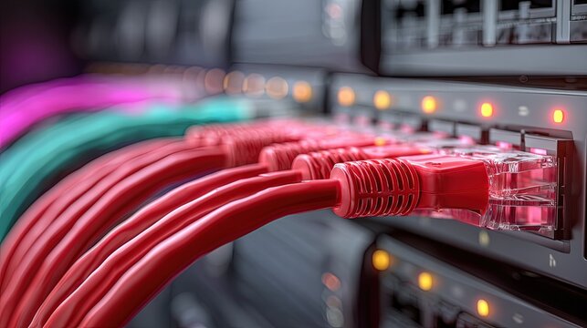 Network Cables Plugged Into Server Rack