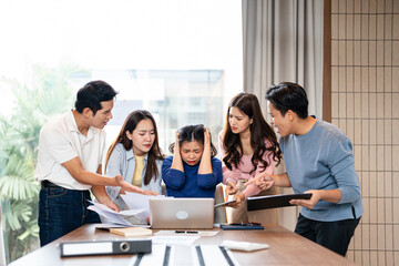 Business woman at work on a laptop in her office for a deadline. Stress, multitask and an overwhelmed. burnout or anxiety with a young female employee feeling pressure from a busy schedule.
