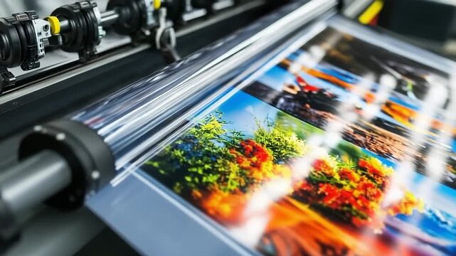 Vivid imagery emerges from printer as colorful prints are unveiled in a professional studio setup