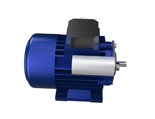 Detailed 3D Render of Blue Industrial AC Induction Electric Motor with Start Capacitor - High...
