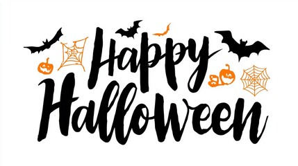 Happy Halloween lettering with spiders and bats