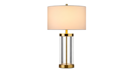 Modern Table Lamp with Gold and Glass Base on Black Background Keywords: lamp, table lamp