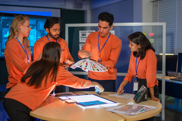 Group of employees are brainstorming for create mobile application.