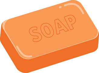 Bright orange bar of soap with embossed text realistic rendering for cleaning and hygiene product concepts isolated on transparent background