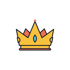 Obraz premium Illustration of a stylized golden crown with red and blue jewel details against a white background.