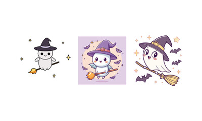 Kawaii Witch Ghost Illustration