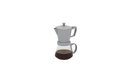 A light gray coffee maker with a glass carafe stands out against a black background.