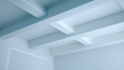 Obraz premium Interior ceiling with white beams. Light blue toned