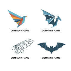 Collection of Geometric Winged Creature Logos for Company Branding.
