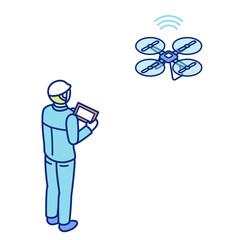 Worker in Uniform with Helmet Operating Drone Isometric Illustration