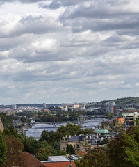 Prague cityscape. View of the city and river Vltava from above. Prague, Czech Republic.