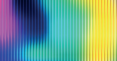Trendy color horizontal background of ribbed glass effect. Gradient banner with holographic texture. Iridescent plastic with striped overlay. Vector illustration.