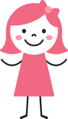 Cute cartoon girl character with pink hair and dress cheerful expression friendly playful design for children's content and graphics isolated on transparent background