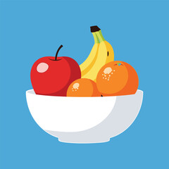 Healthy fruit bowl with apple, banana, and oranges offers vibrant freshness for nutritional campaigns