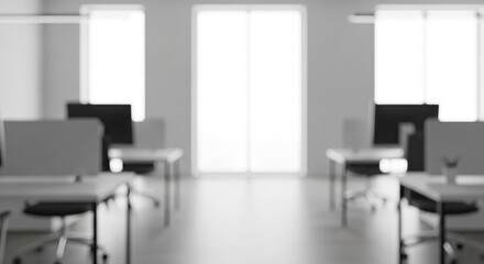 Contemporary Empty Office with Bright Blurred Background and Ample Copyspace