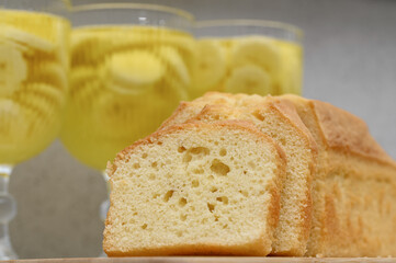 Lemon cake from a cake tin, home baking, cooking background