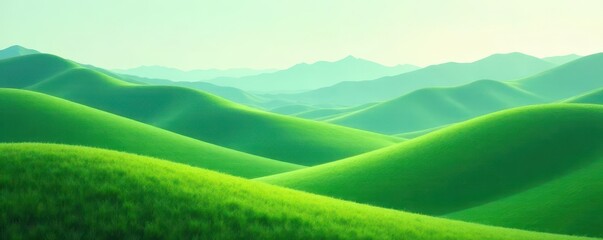 Obraz premium Abstract green hills, rolling mountains, serene landscape, calming nature scene, shade, mountainous