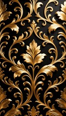 Luxury Gold Damask Pattern on Black Background Elegant Design ornate