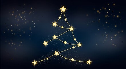 Christmas tree constellation glowing brightly against a starry night sky