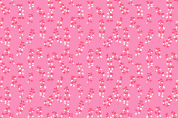 Seamless vector pattern of wild floral stems with soft white blossoms and pink leafy branches on a vibrant pink background. Designs for textiles, stationery, and packaging