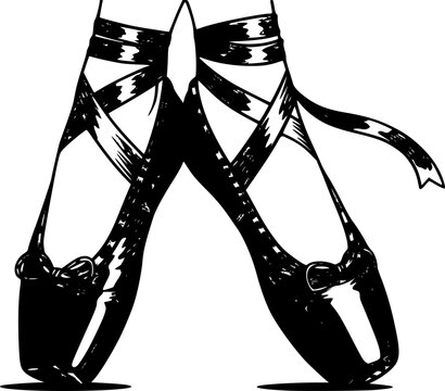ballet shoes, pointe shoes, black and white, vector