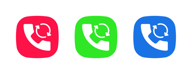 A set of three colorful icons (red, green, blue) featuring a phone with a globe/world symbol, representing the International Call or Global Dialing feature for long-distance calls.