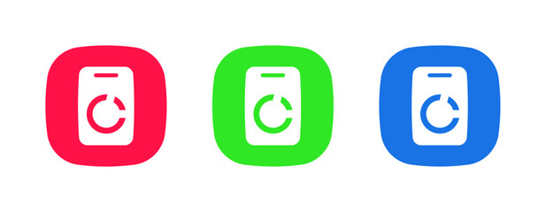 A set of three colorful icons (red, green, blue) featuring a smartphone with a circular refresh arrow, representing the System Refresh/Restart feature to reboot or reload device data.