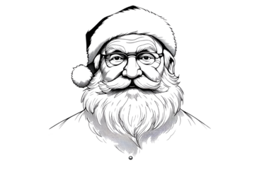 Santa Claus outline drawing with black line on transparent background