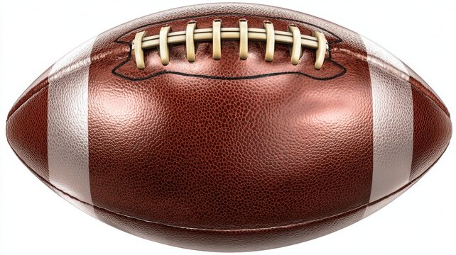 Close up of classic brown leather american football ball isolated on transparent background for sports training, athletics competition, team strategy, and game design concepts