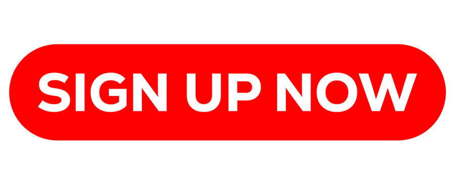 Red sign up now button isolated on transparent background