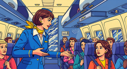 Flight Attendant Welcoming Passengers on an Airplane