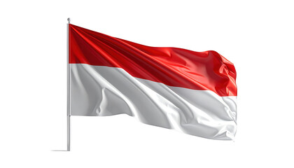 A digitally rendered, detailed image of a waving flag, showcasing its vibrant red and white stripes against a black background.