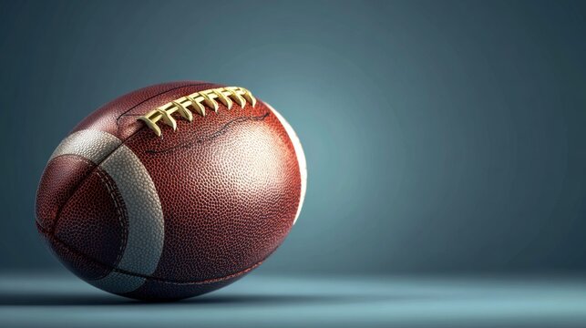 Close-up of classic brown american football lying on fresh green grass with sunlight highlighting texture for sports training, athletic practice, and team game concept