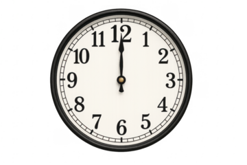 Analog clock showing twelve o'clock, deadline concept