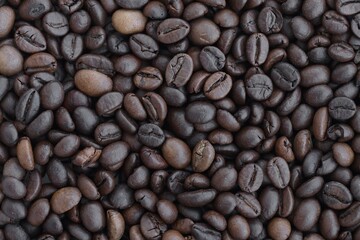 Freshly Roasted Coffee Beans Background. Espresso Brewing